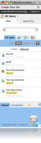 Barra lateral de gDocsBar para administrar Google Docs desde Firefox